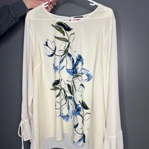 Vince Camuto Cream and Blue Tie Front Blouse
